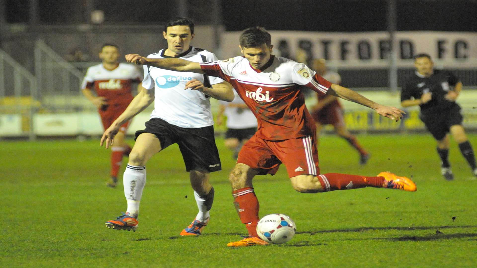 Dartford's Danny Harris closes down his man Picture: Steve Crispe