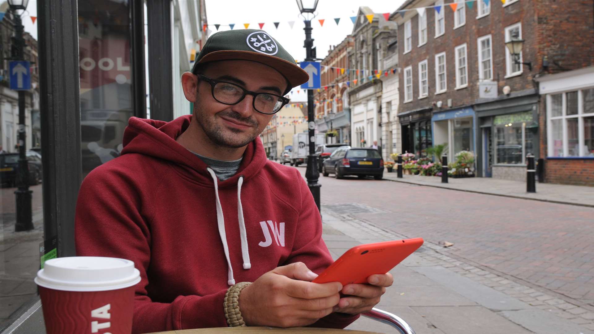 Anthony Harrison at Costa Coffee, High Street, Rochester, after returning home from Syria