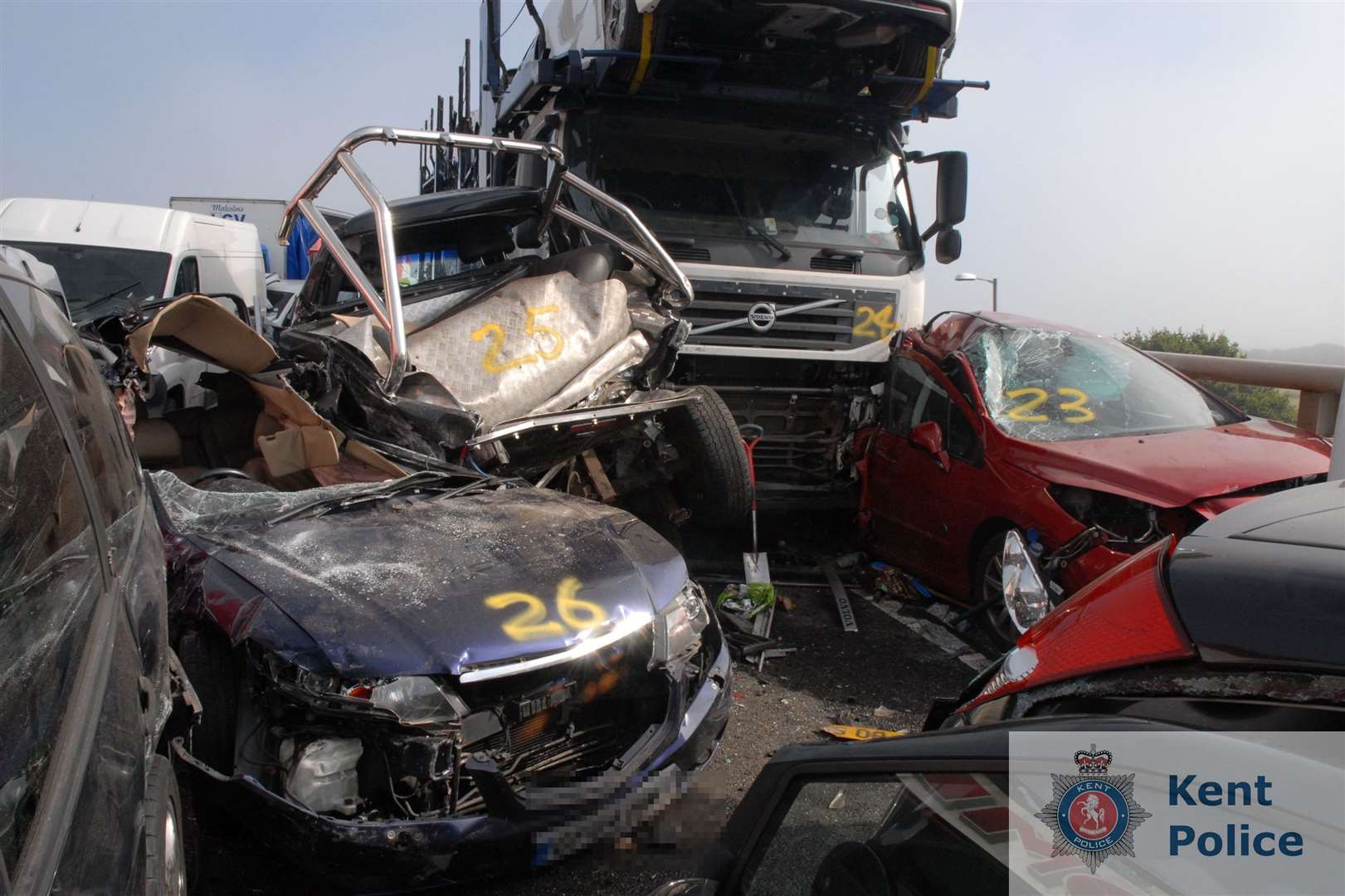 Some of the vehicles involved in the Sheppey Crossing crash. Picture: Kent Police