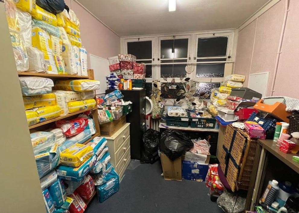 The toiletries stock room in Phoenix House, Sittingbourne