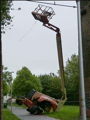 The cherry-picker toppled. Picture: @Kent_999s.