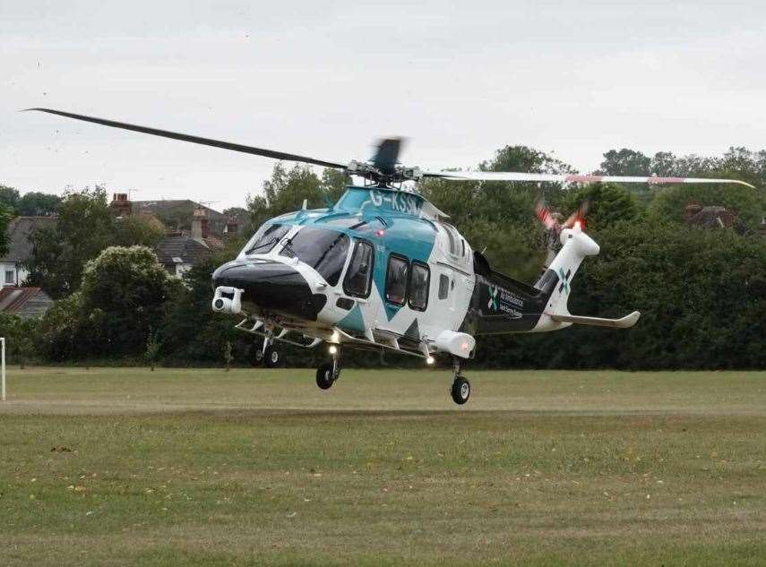 An air ambulance landed on Hythe Road Recreation Ground in Willesborough, Ashford. Picture: Andy Clark