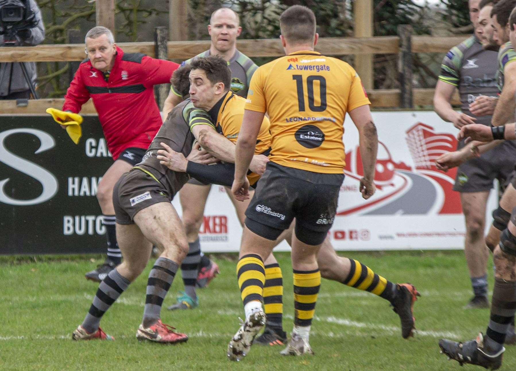 Guy Hilton is tackled by a Guernsey player. Picture: Phillipa Hilton