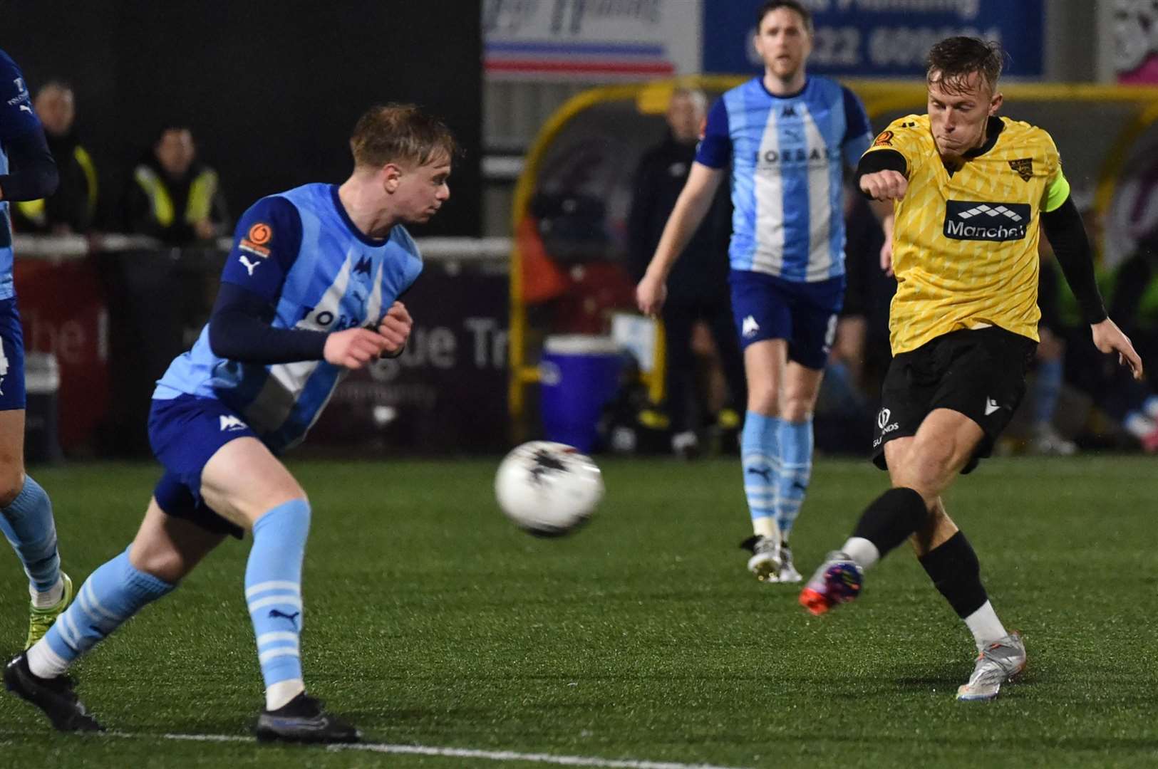 Sam Corne fires home Maidstone's 87th-minute winner against Torquay. Picture: Steve Terrell