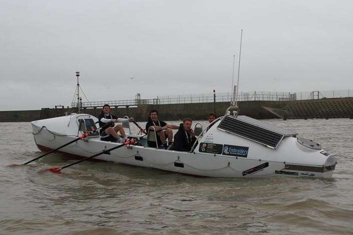 Marc Alderman (far left), from Sandgate, will be rowing the Atlantic along with his crewmates from Worthing, West Sussex