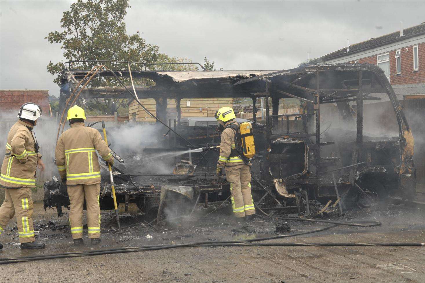 The campervan caught fire with the owner still inside