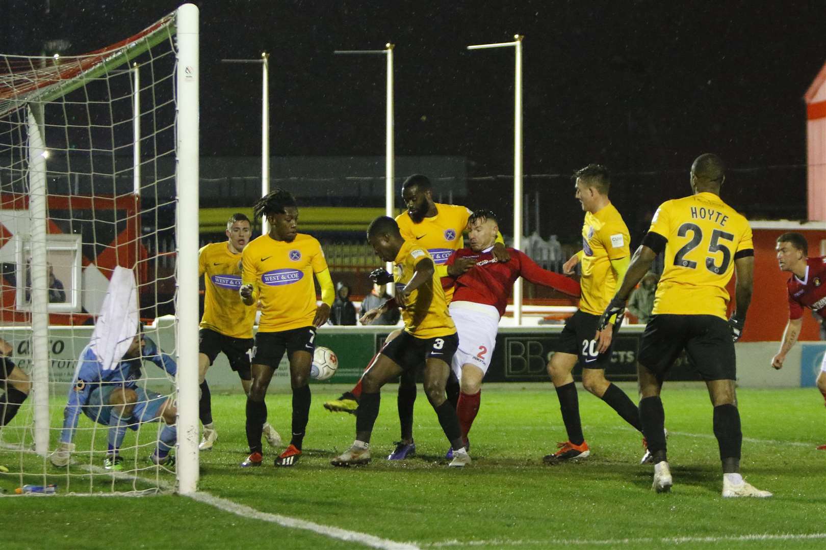 Jack King can't force the ball home in a crowded six-yard box Picture: Andy Jones