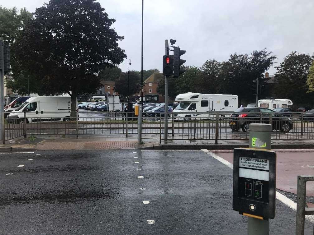 Camper vans parked at Blue Boar Lane, Rochester earlier this week