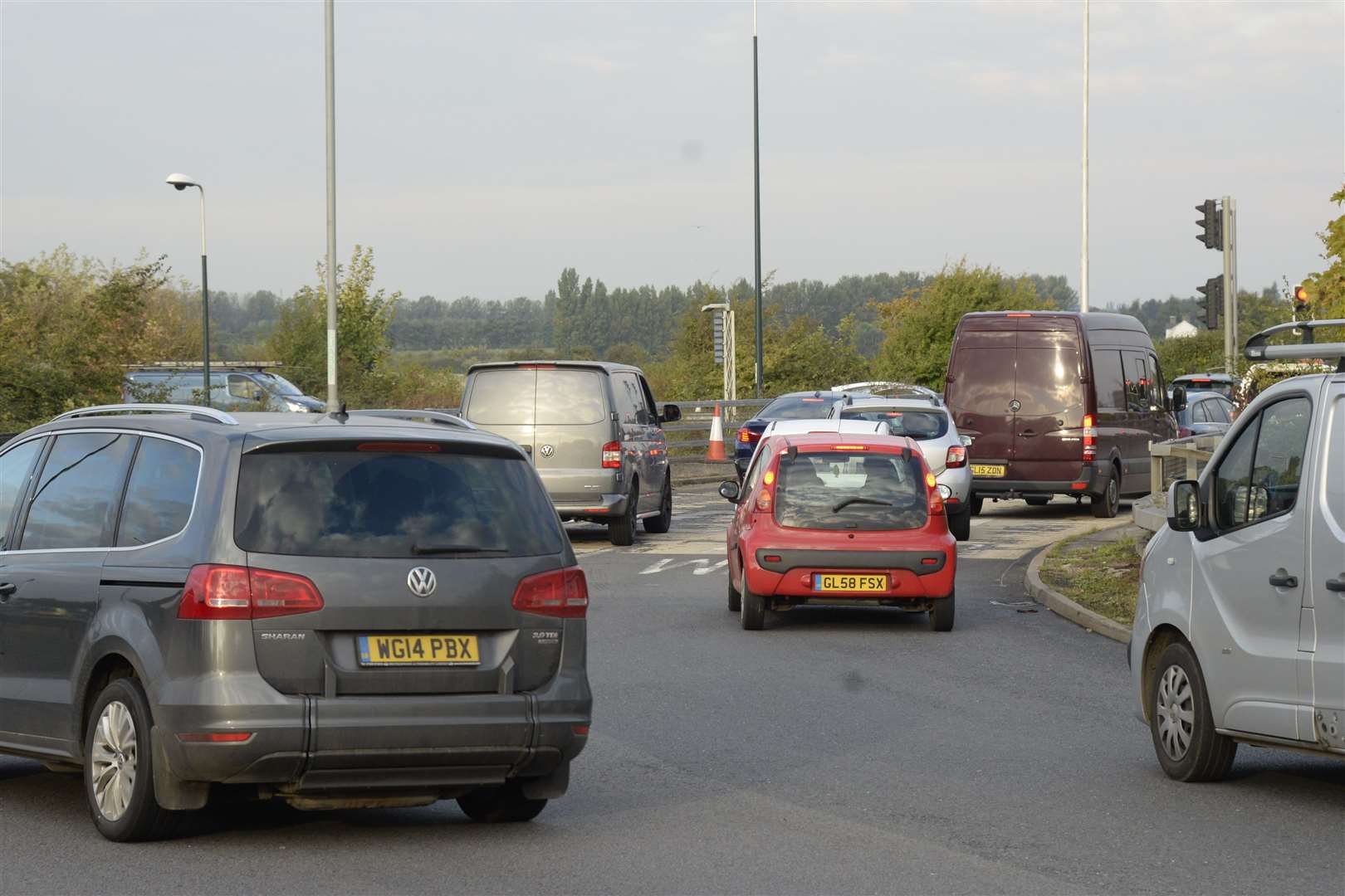 Traffic building up on the roundabout