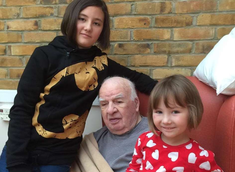 William Leonard Condra with his great-granddaughters Angel-Linh, 11, and Skylar, three