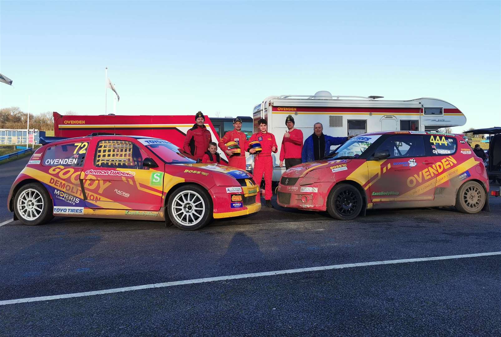 The Ovenden team at Lydden Hill in January after Tom and Tristan both won on the same day