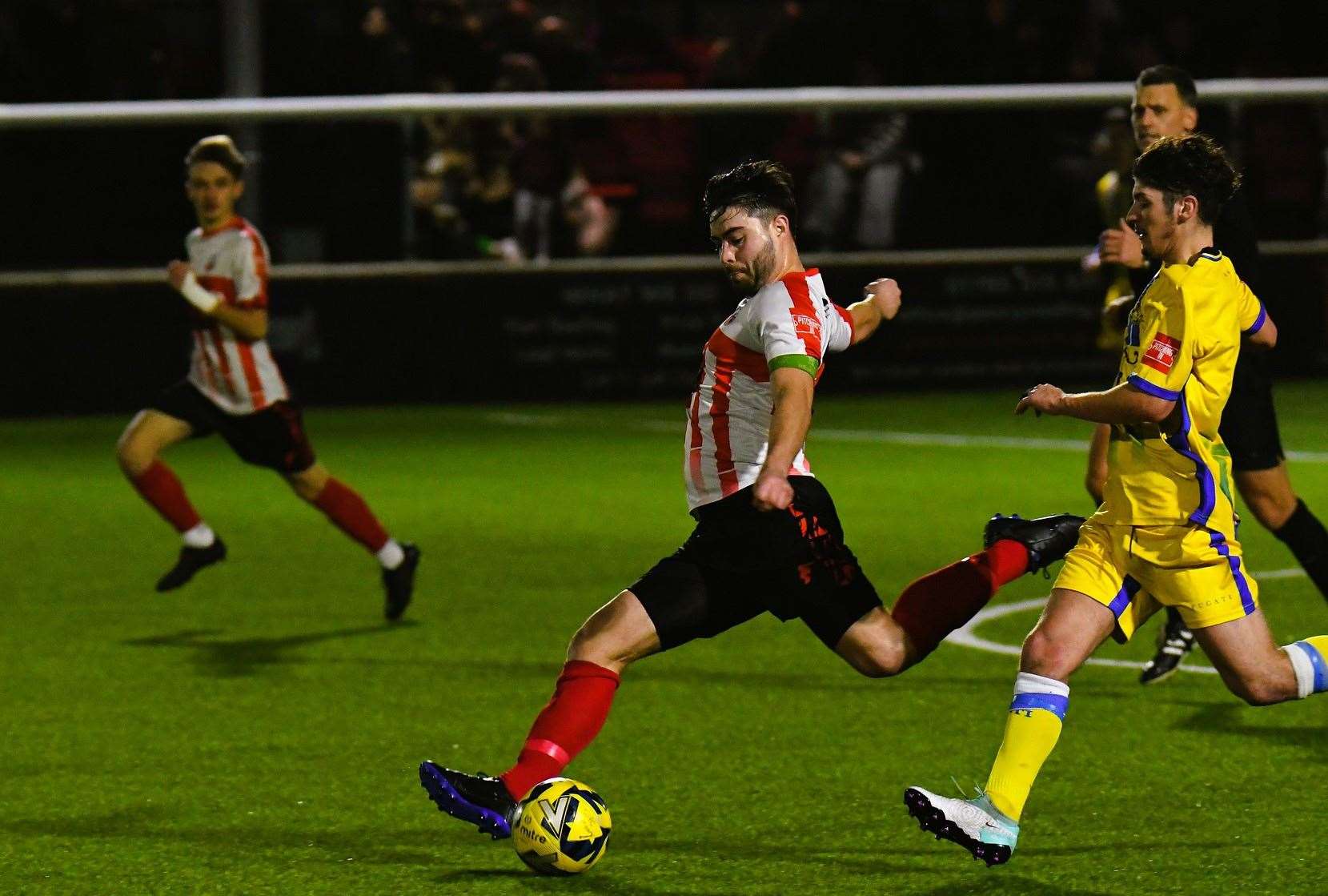 Captain Richie Hamill gets Sheppey United's second with a long-range lob. Picture: Marc Richards