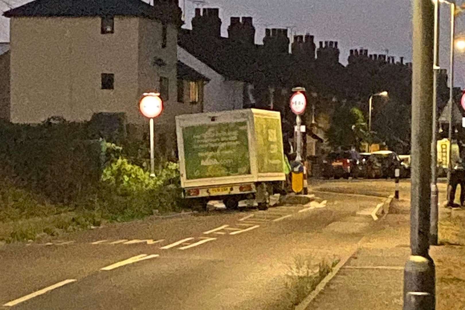 An Asda van stuck in Church Road, Sittingbourne