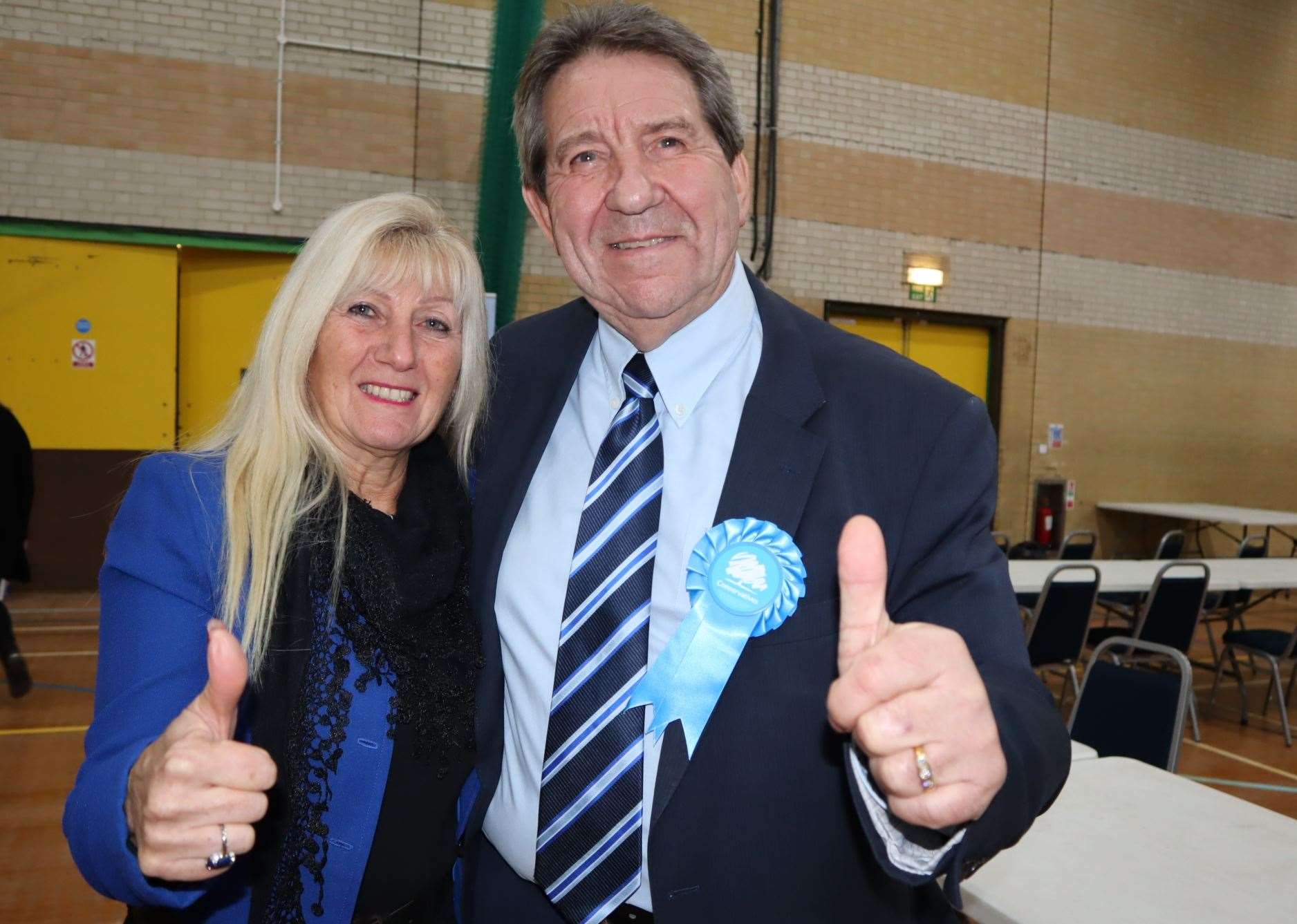 Conservative Gordon Henderson and his wife Louise at the Sittingbourne and Sheppey general election count in 2019