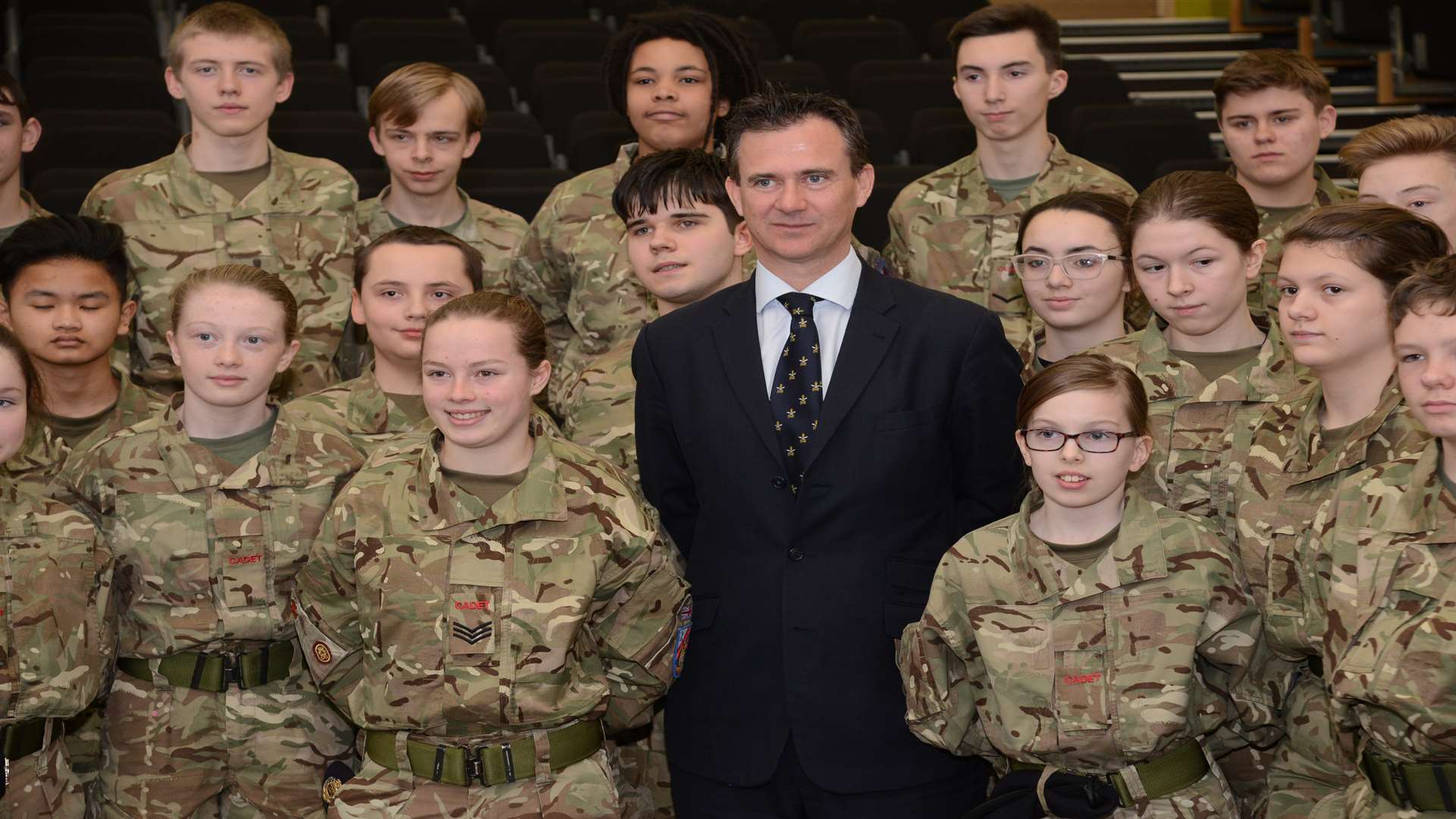 Defence Minister Mark Lancaster visiting cadets Brompton Academy, Gillingham