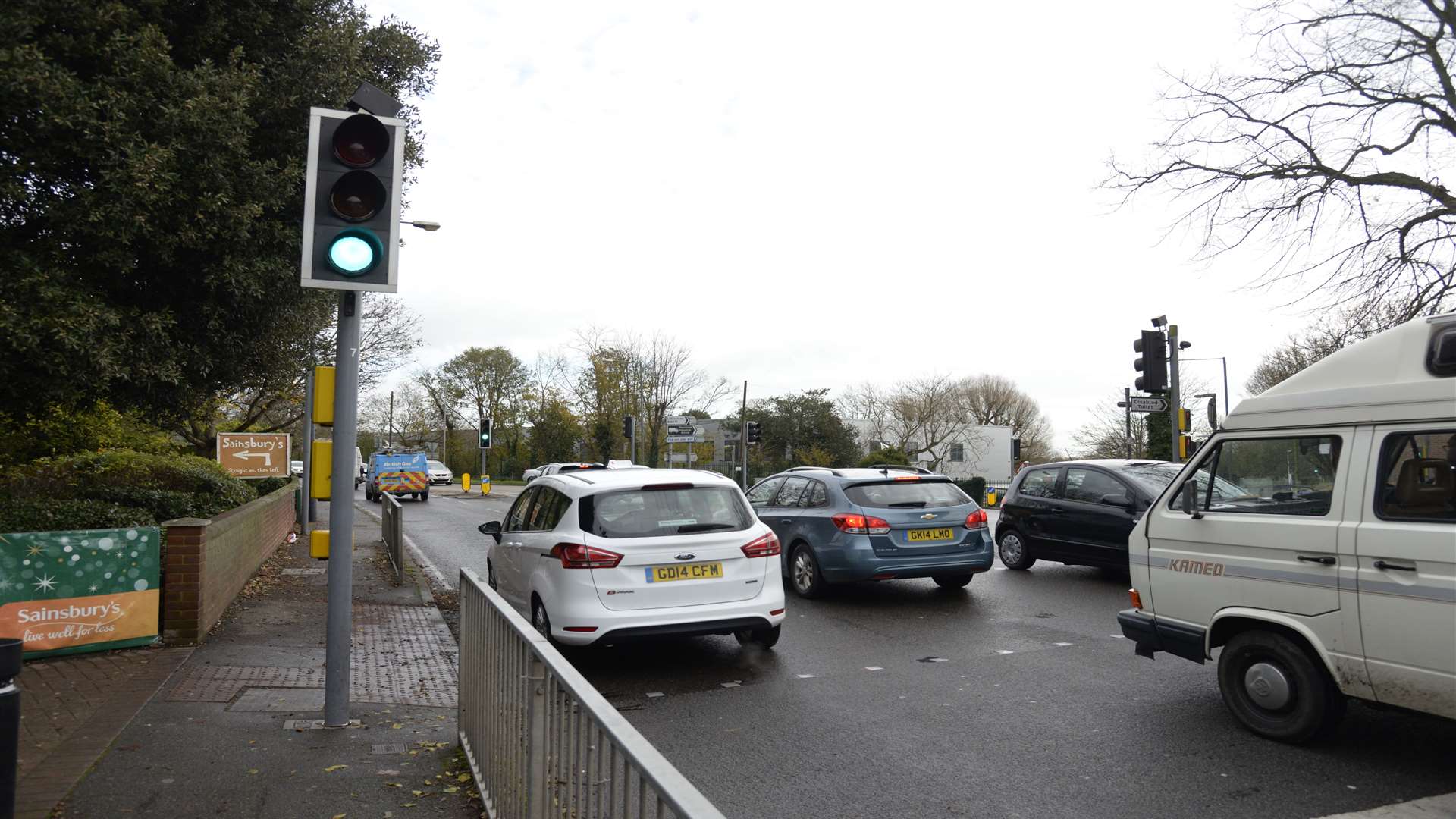 The High Street and Station Road junction near Sainsbury's, New Romney.