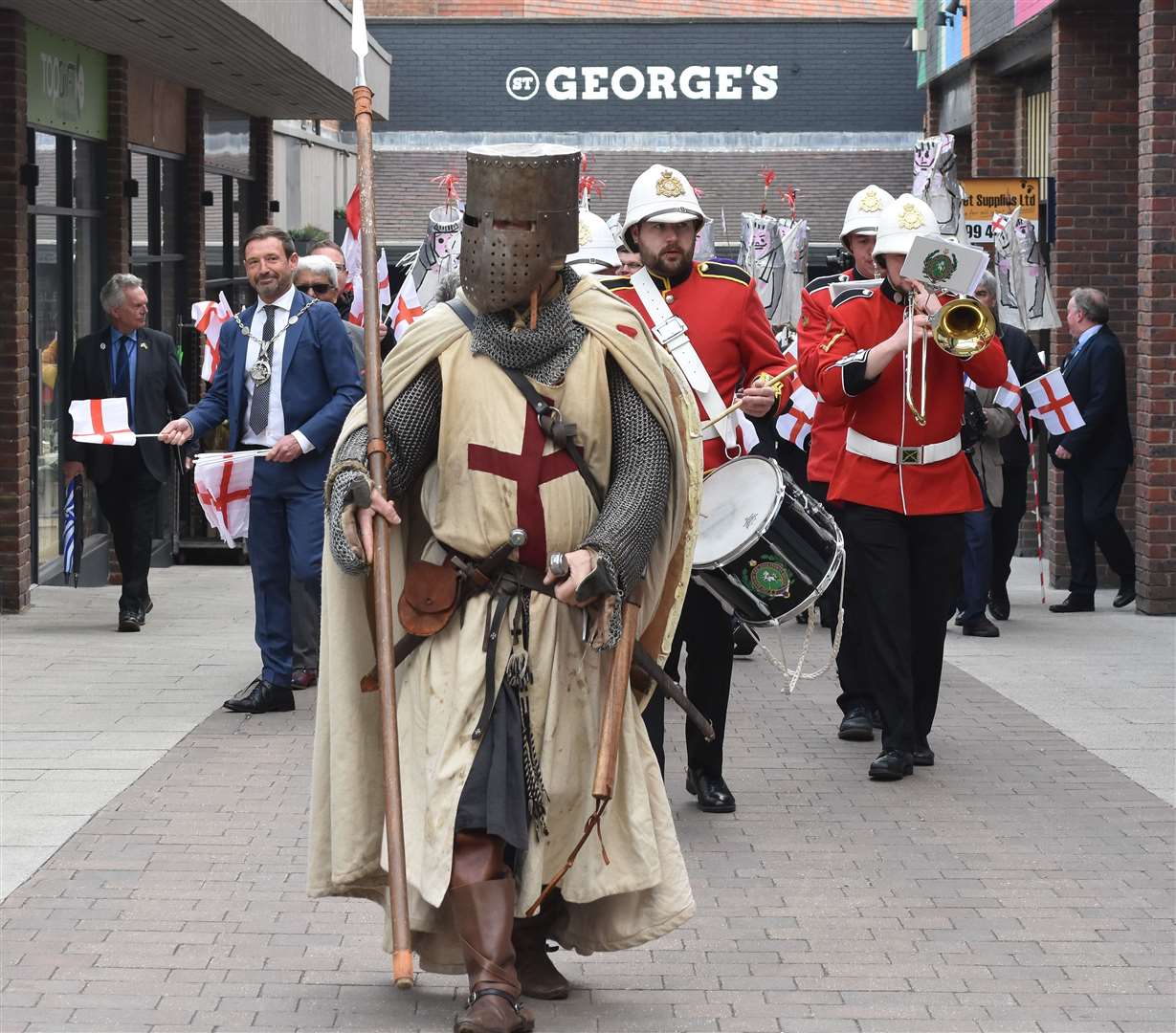 Saint George outside St George's Shopping Centre in Gravesend Photo: Jason Arthur