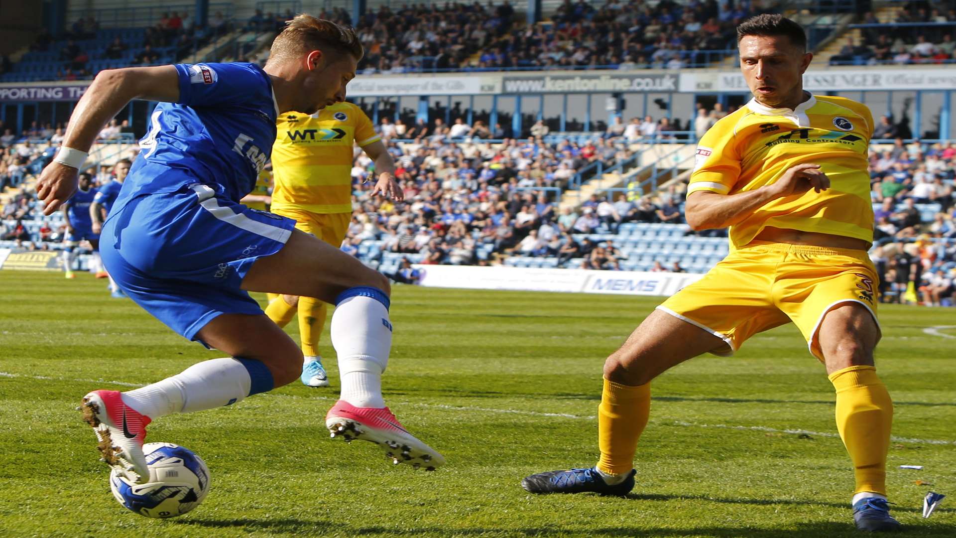 Lee Martin takes on the Millwall defence Picture: Andy Jones