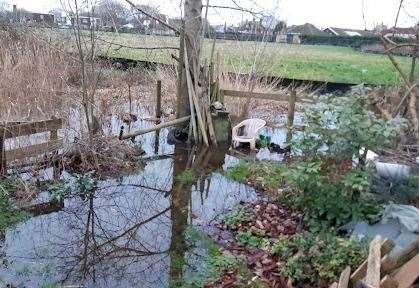 Richard Crooks' flooded garden in New Romney