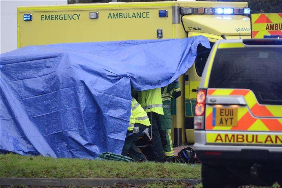 Emergency services at the scene of the accident in Simone Weil Avenue, Ashford