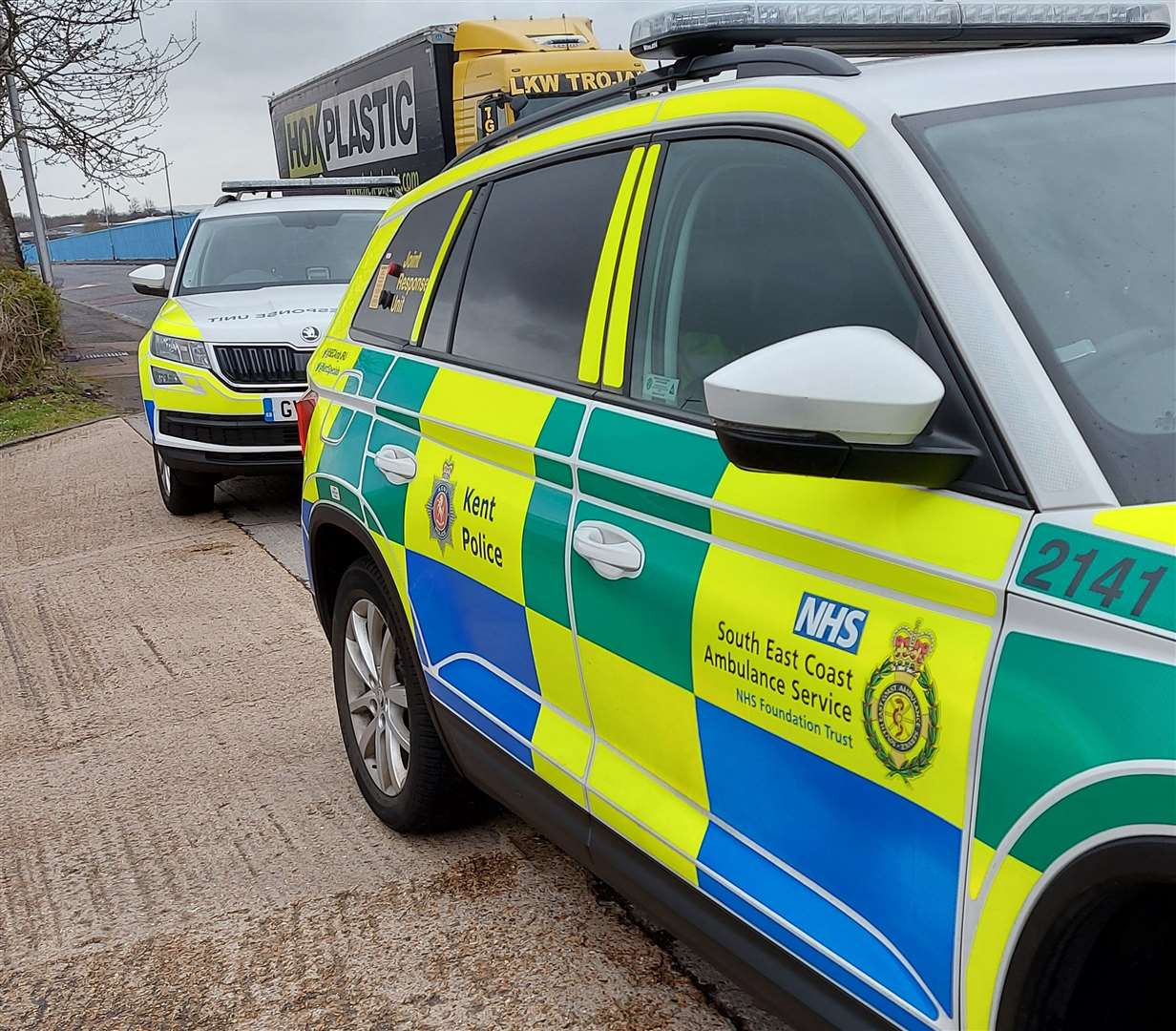 Suspected migrants were found in a lorry in Laker Road, Rochester. Picture: @KentSpecials via Twitter