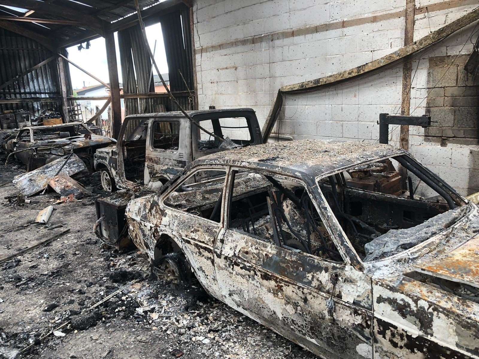 The devastation left behind inside Simon Marsh's workshop after the massive Hoo Marina fire. Picture: Simon Marsh