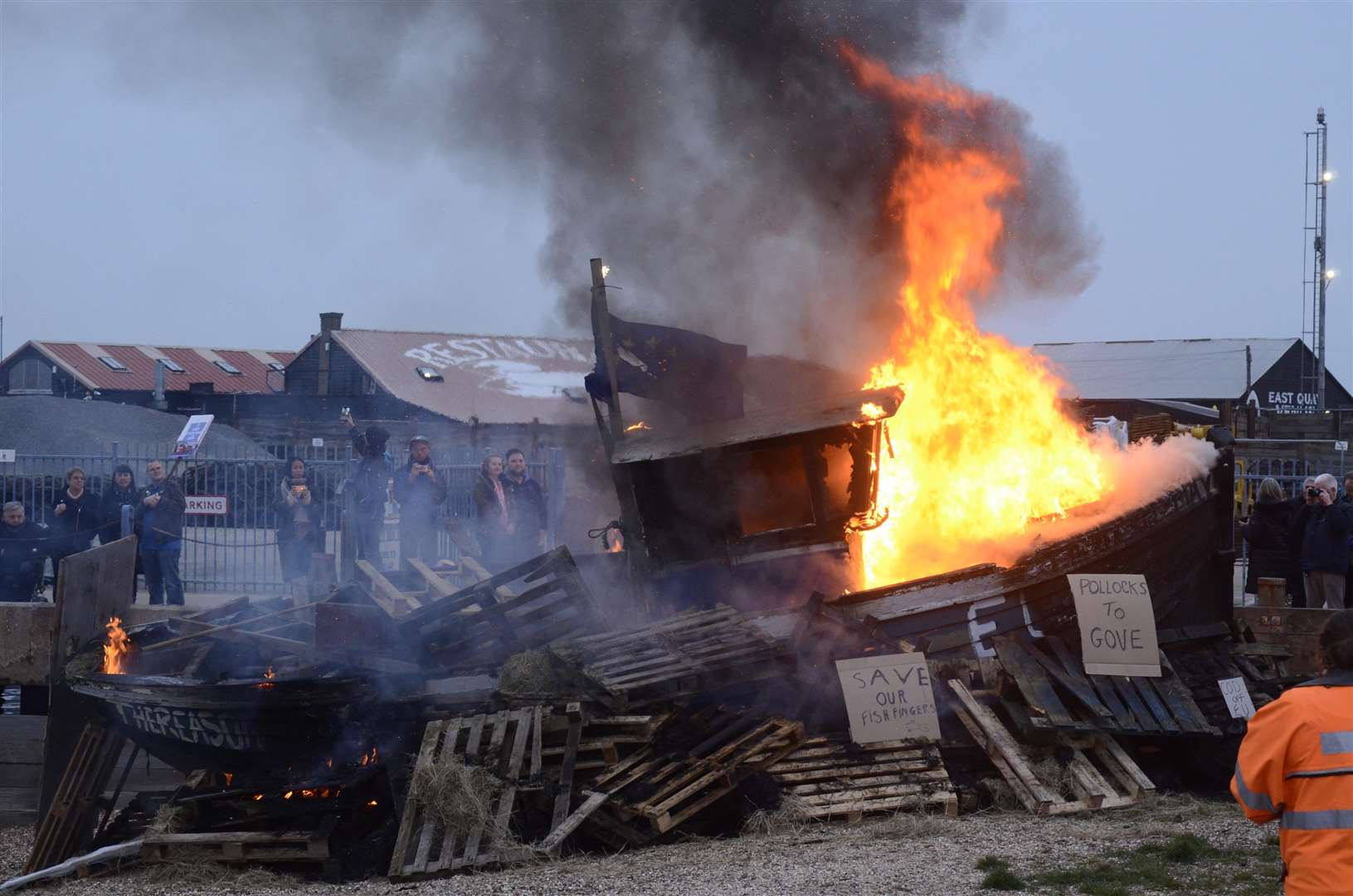 The protest included setting fire to a boat (1418453)