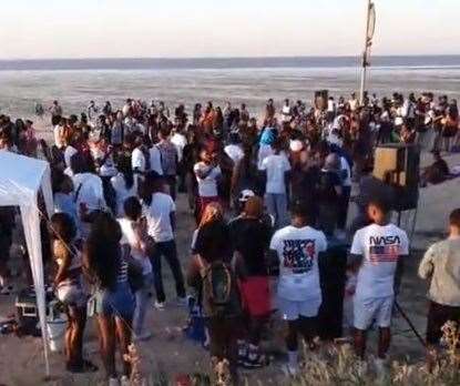 The crowds of people at the 'party' on Leysdown beach