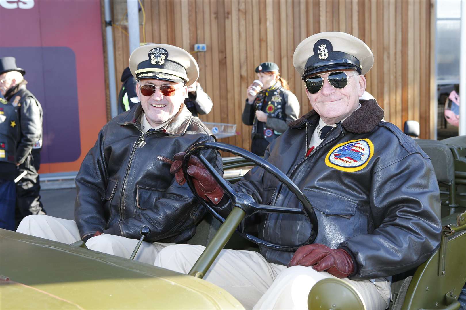 Joe Borda and Ray Young in their vintage vehicle at Salisbury's in Northfleet