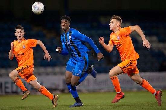 Gillingham's Emmanuel Fernandez in FA Youth Cup action against Ipswich last season Picture: Ady Kerry