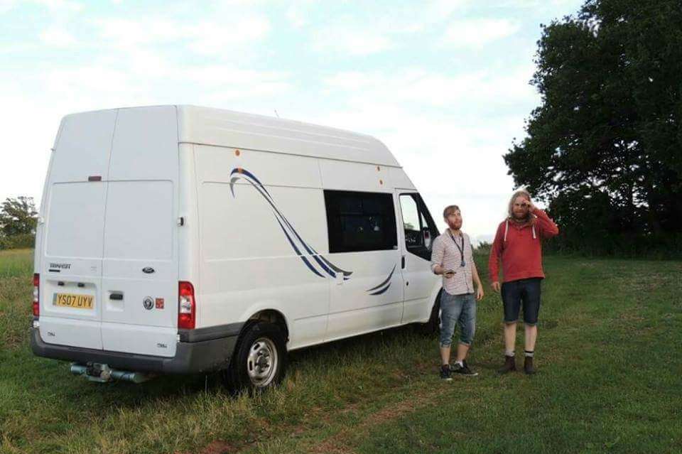 The van with its distinctive stripe running down the side