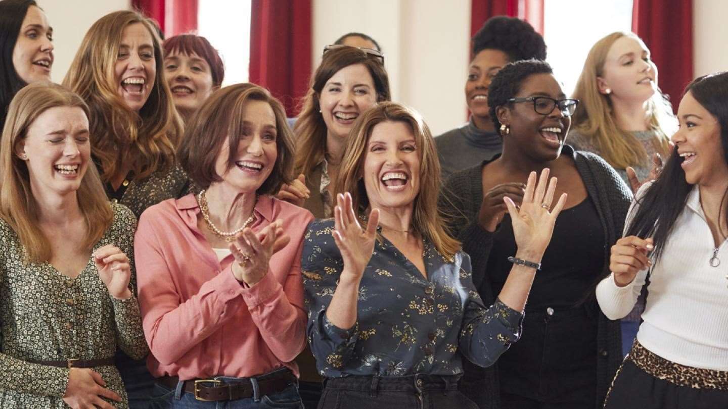 Military Wives stars BAFTA winner Kristen Scott Thomas (front, left) and BAFTA nominee Sharon Horgan (front, right)