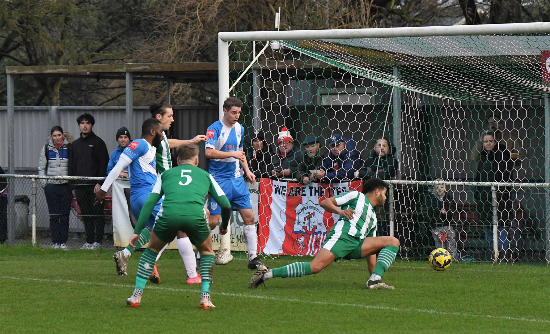 Warren Mfula puts Sheppey a goal up against Chichester City Picture: Marc Richards