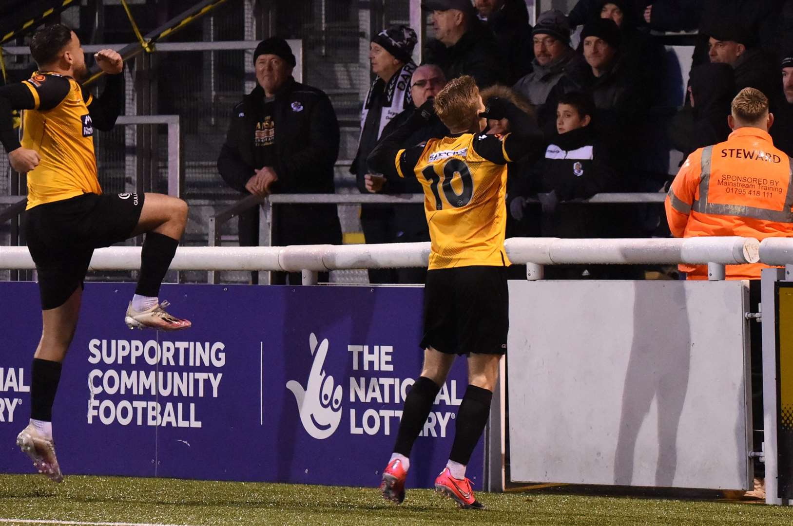 Jack Barham celebrates his hat-trick goal in front of the Dartford fans Picture: Steve Terrell