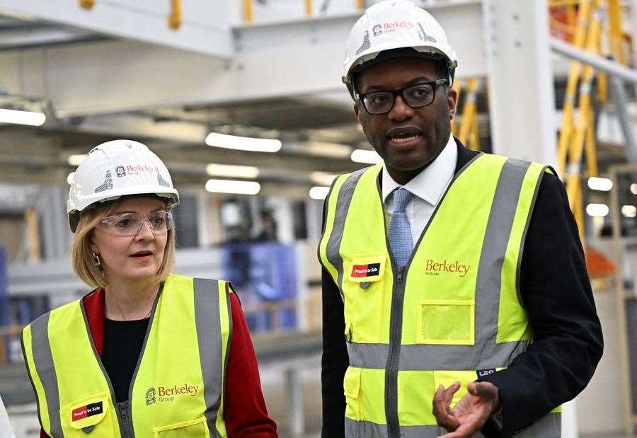 Prime Minister Liz Truss and Chancellor Kwasi Kwarteng visiting Berkeley Modular in Northfleet last month. Picture: REUTERS/Dylan Martinez