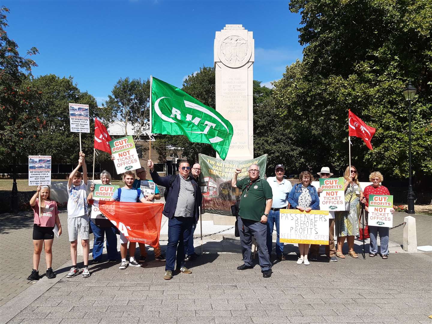 People gathered to protest against ticket booth closures across Kent