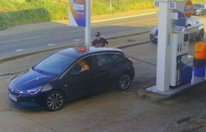 A Vauxhall Astra driver was caught on CCTV stealing £120 worth of fuel from Palmarsh Gulf Service Station in Hythe. Picture: Sutha Hari