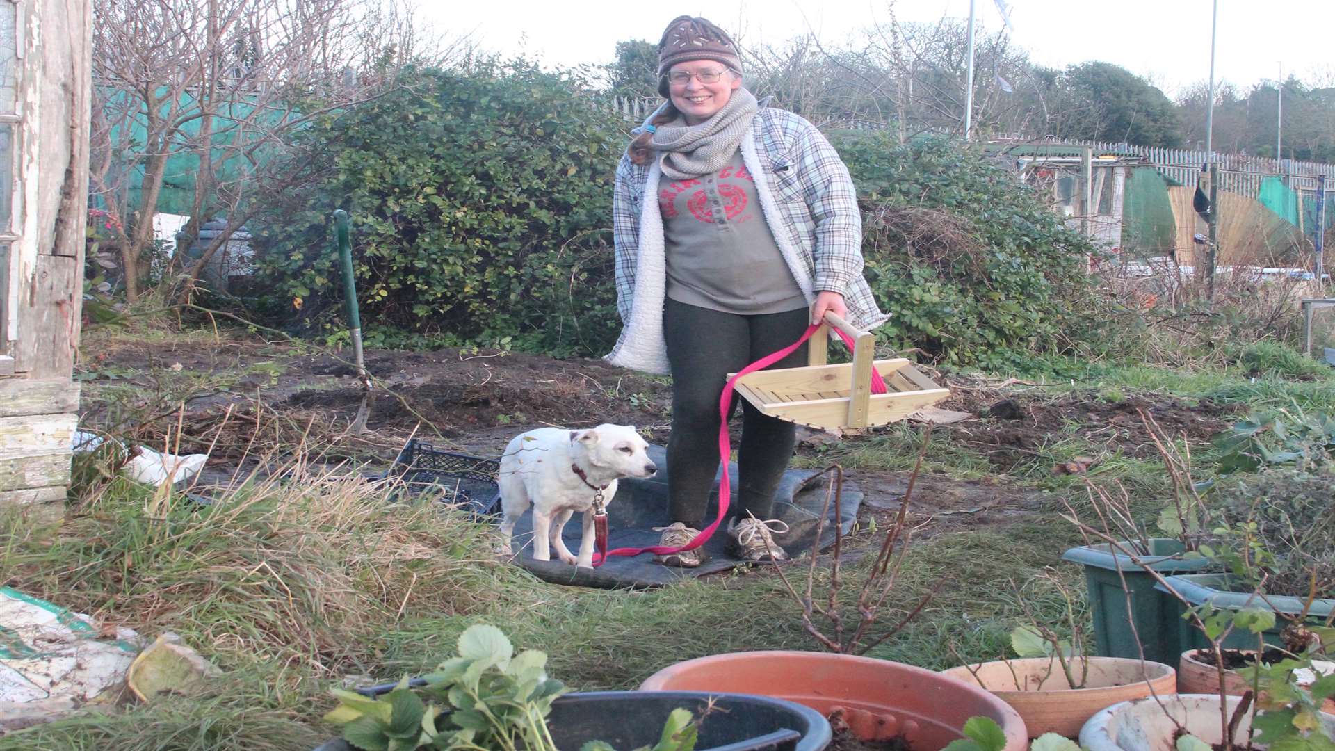 Jeni Butler on her allotment in Chilton Lane East.