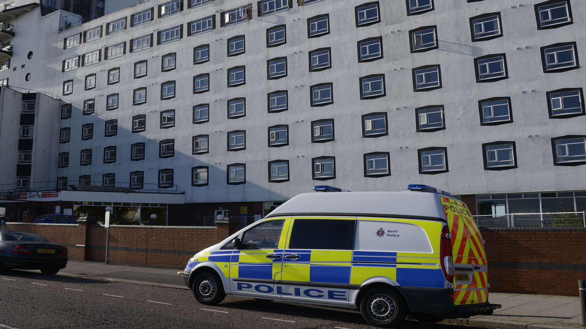 A police vehicle outside the Grand Burstin