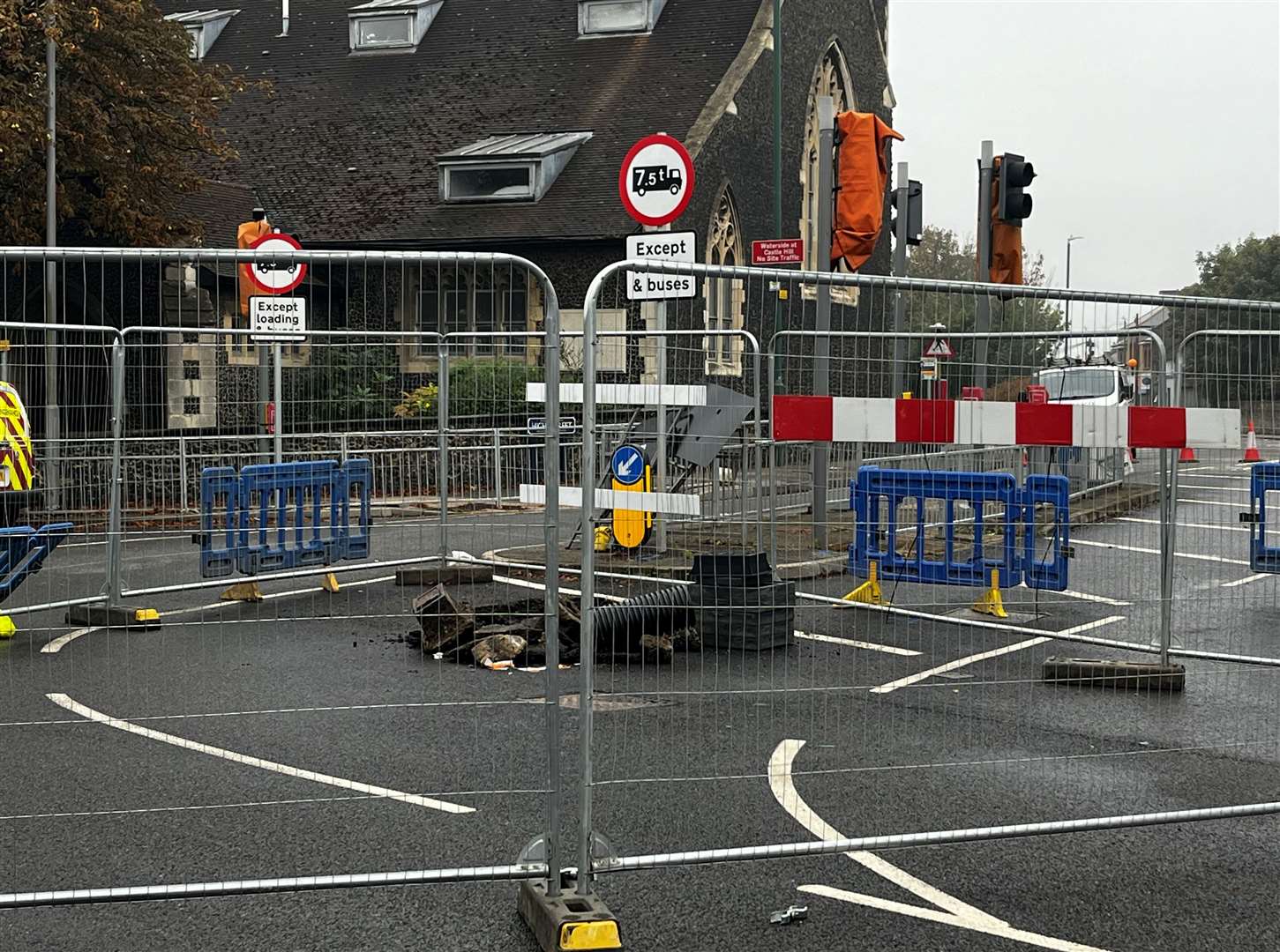 The road is closed after the sinkhole appeared