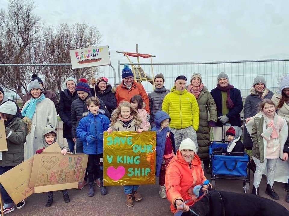 Friends of Cliftonville Coastline protesting earlier this month at the Viking ship playground. Picture: FOCC