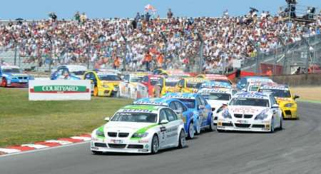 The start of race one of the World Touring Car Championship at Brands Hatch