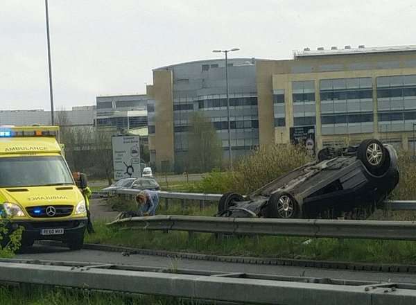 A car has flipped on the A256 Sandwich Bypass Picture: Jake Snowden