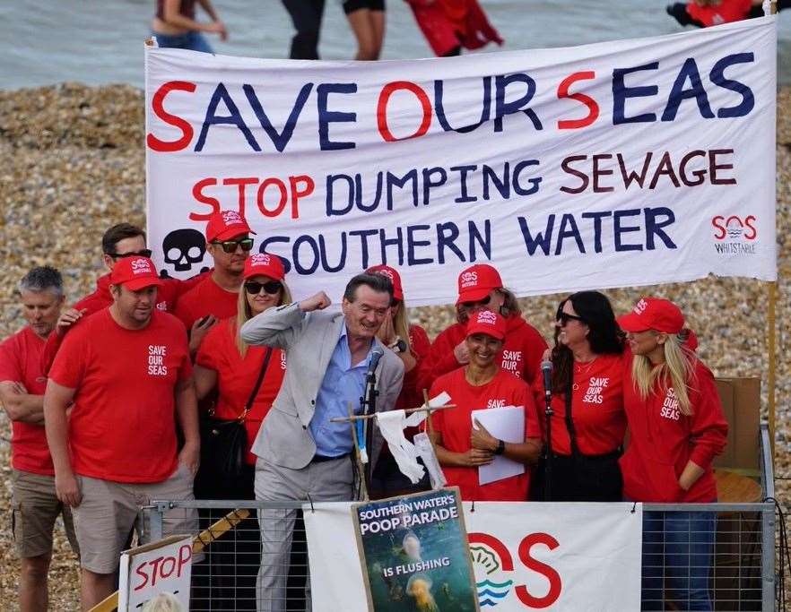 Environmental campaigner Feargal Sharkey jointed the protest at Tankerton beach on Saturday Photo: @WhitstableLive