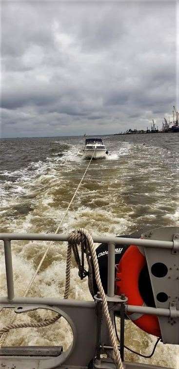 The boat being towed to safety. Pic: RNLI