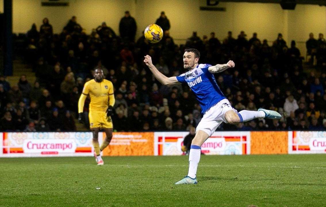 Scott Malone fires in the winner for Gillingham against Sutton United at Priestfield Picture: @Julian_KPI