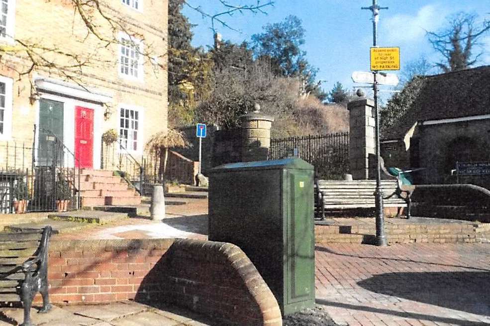 The green BT box in the square