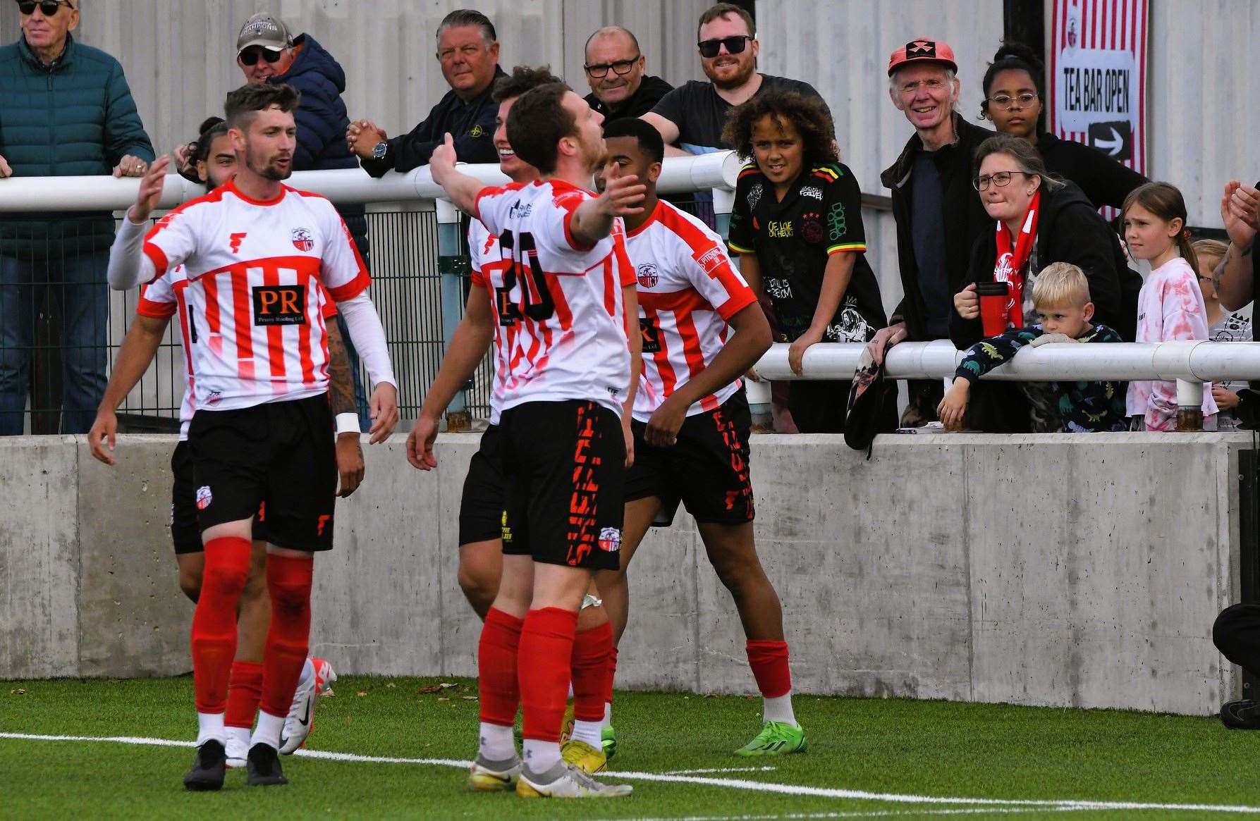 Josh Wisson celebrates scoring Sheppey's second at Sittingbourne Picture: Marc Richards