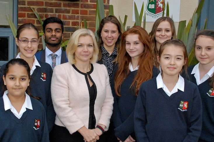 Rosemary Joyce and pupils at Tonbridge Grammar School