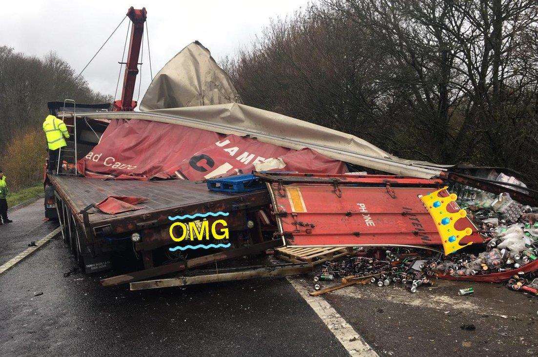 The driver was taken to hospital with head and arm injuries. Picture: @kentpoliceroads